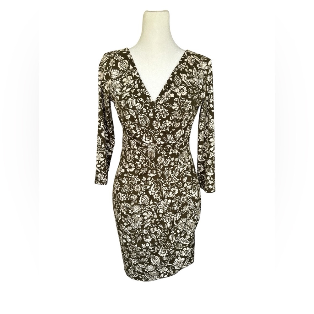 DNA Couture Green and White Ruched Wrap Dress